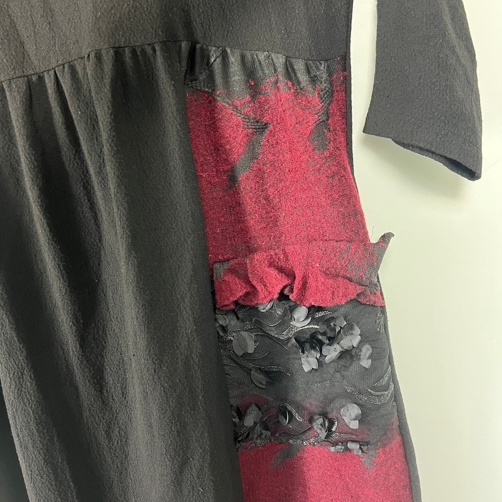 Zedd Plus Black 3D Floral Applique Mixed Media Midi Dress Sz 3 2XL Lagenlook - Picture 4 of 13